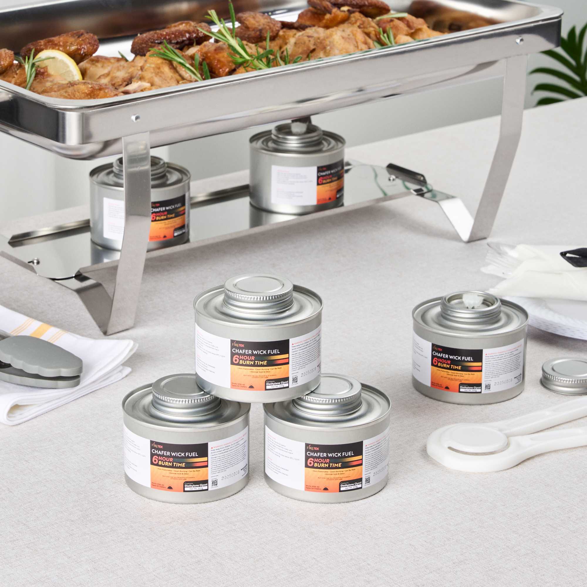 Fire Tek 6 Hour Wick Chafing Fuel - 6 Pack, with Safety Twist Cap and Lid Opener - 1 count box