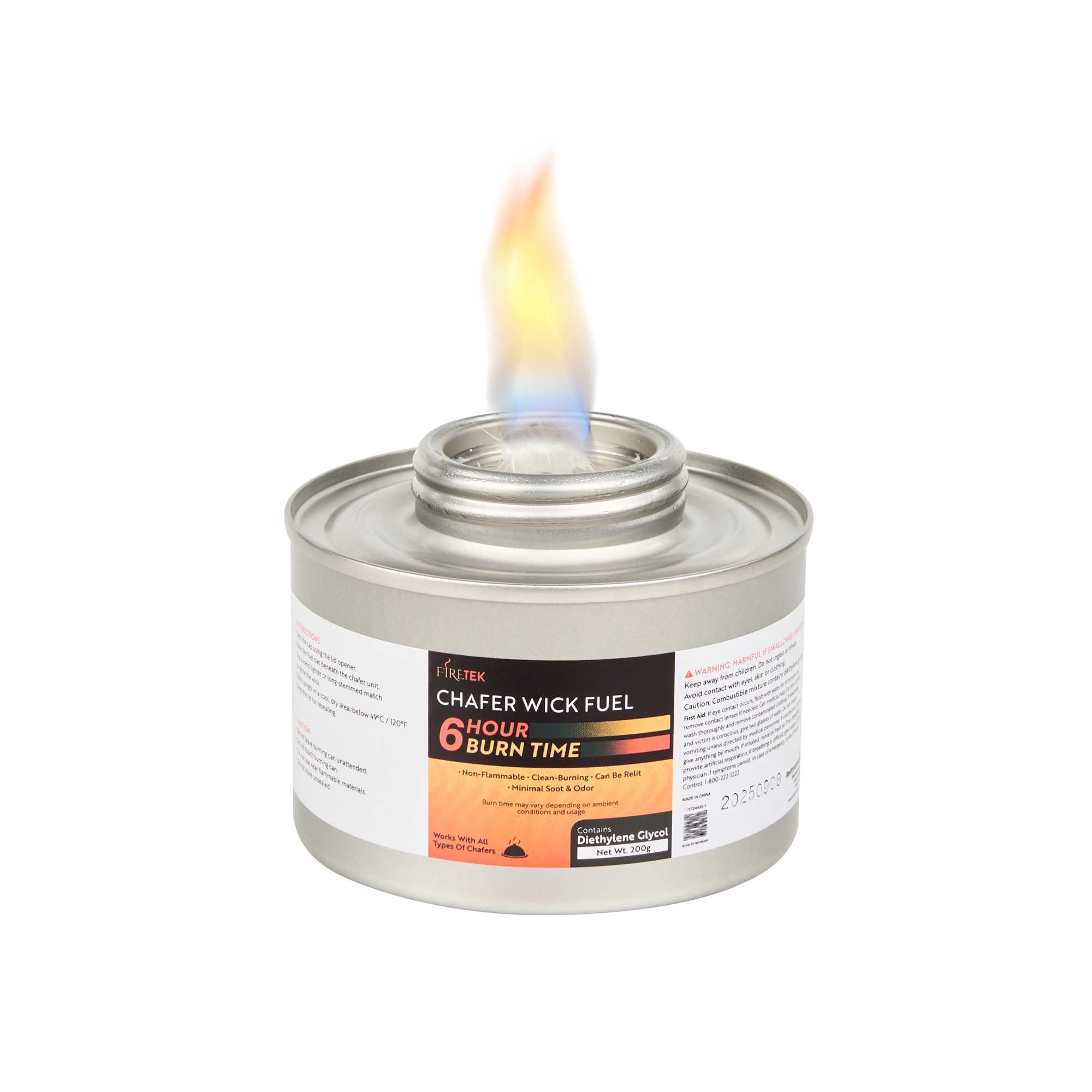 Fire Tek 6 Hour Wick Chafing Fuel - 6 Pack, with Safety Twist Cap and Lid Opener - 1 count box