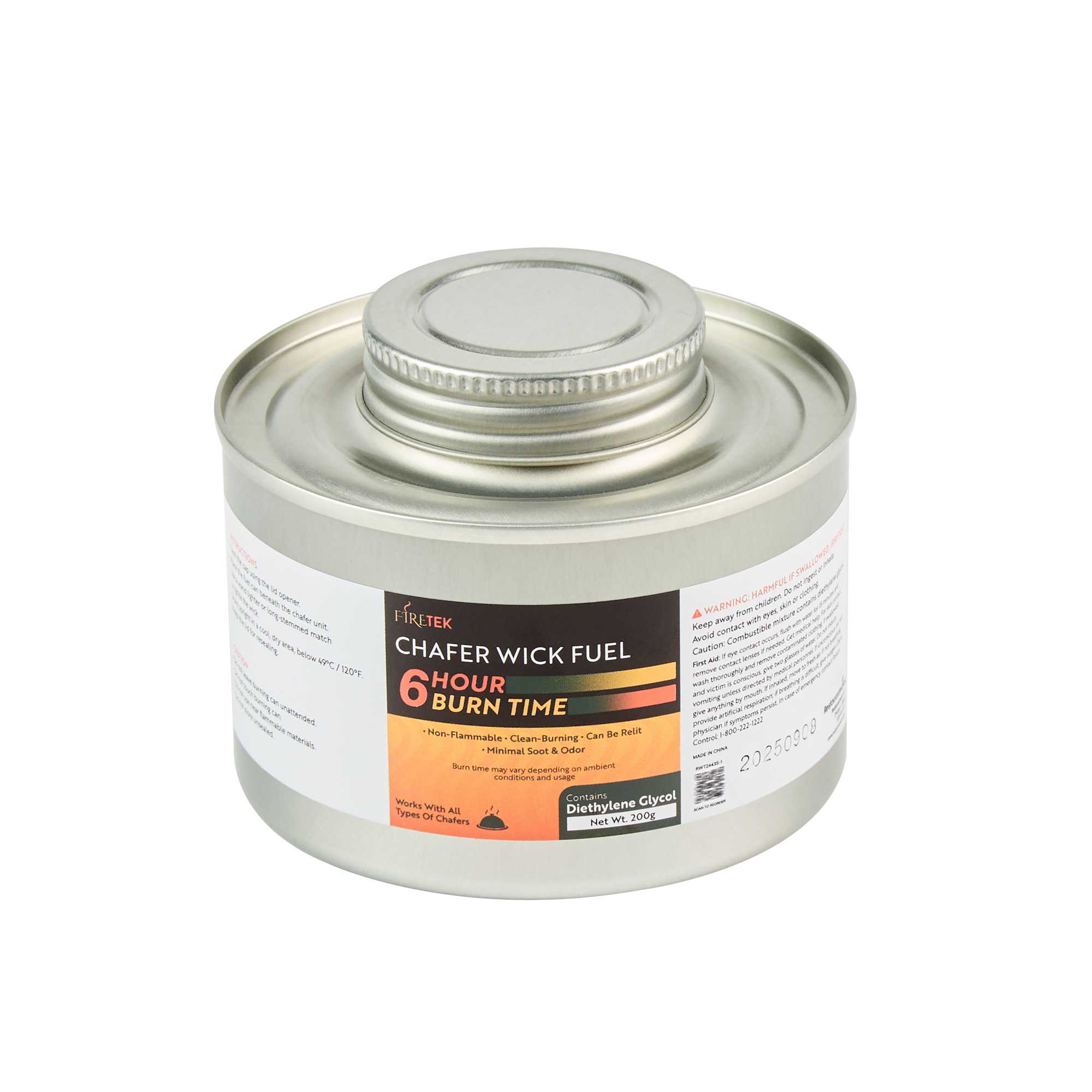 Fire Tek 6 Hour Wick Chafing Fuel - 6 Pack, with Safety Twist Cap and Lid Opener - 1 count box