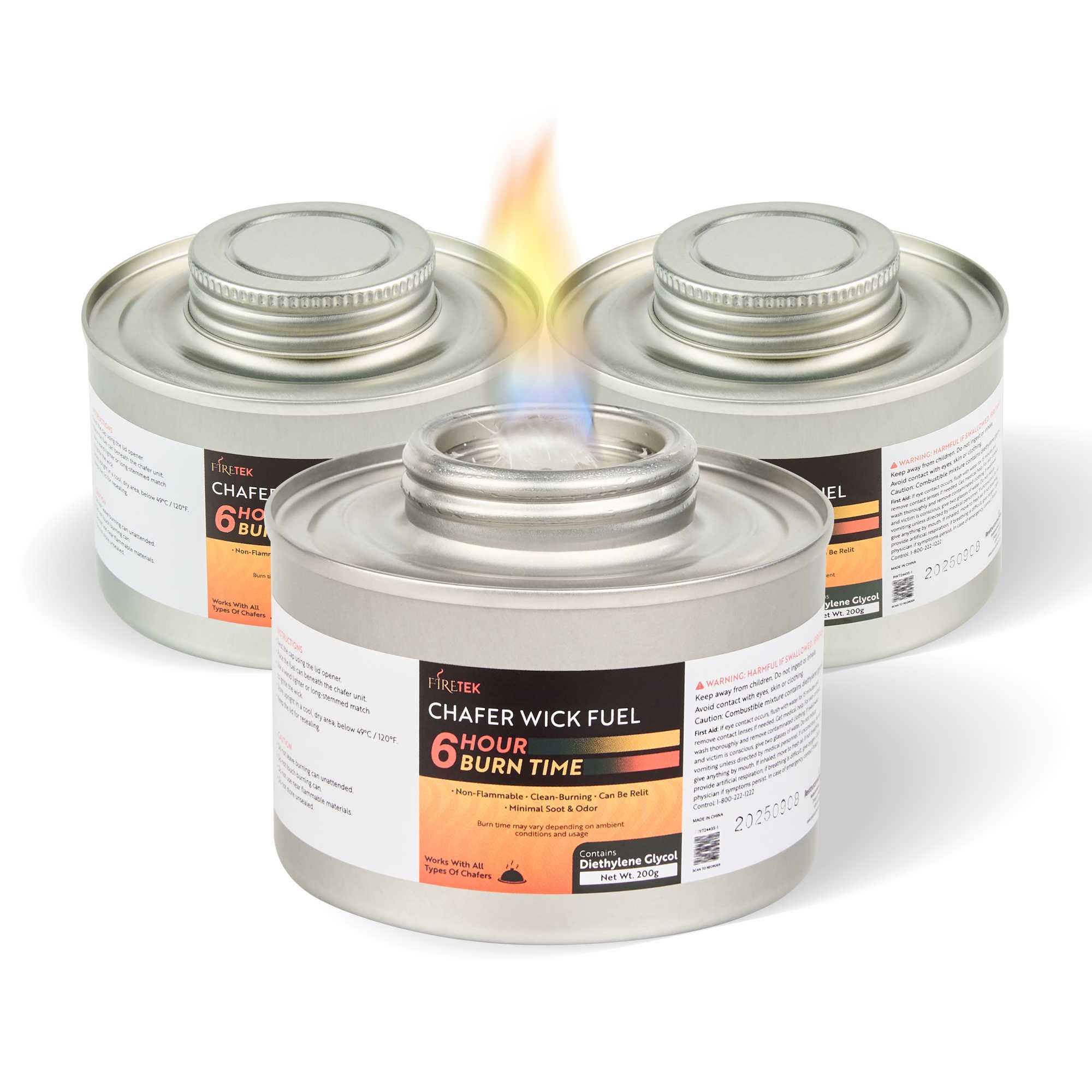 Fire Tek 6 Hour Wick Chafing Fuel - 6 Pack, with Safety Twist Cap and Lid Opener - 4 count box