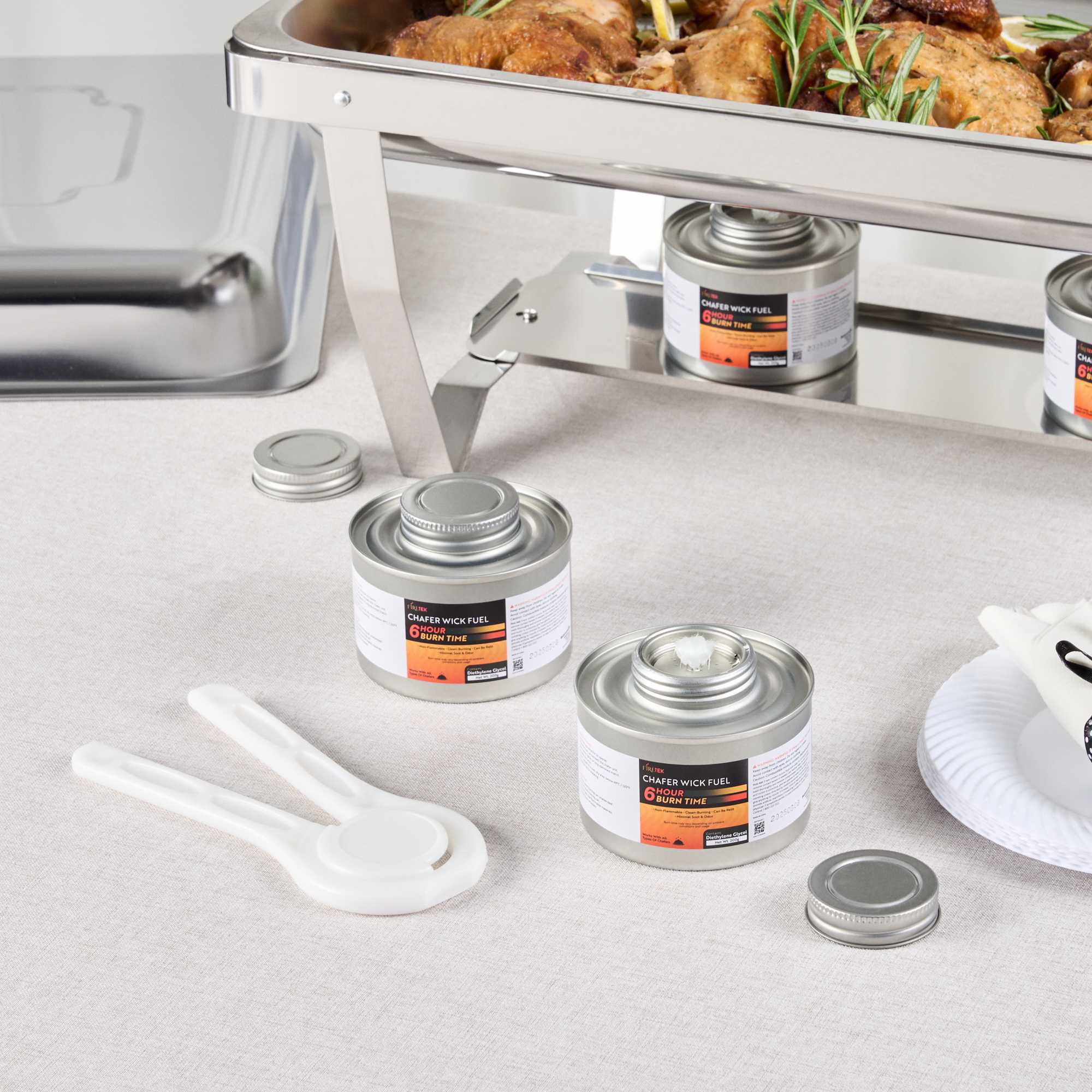 Fire Tek 6 Hour Wick Chafing Fuel - 6 Pack, with Safety Twist Cap and Lid Opener - 4 count box
