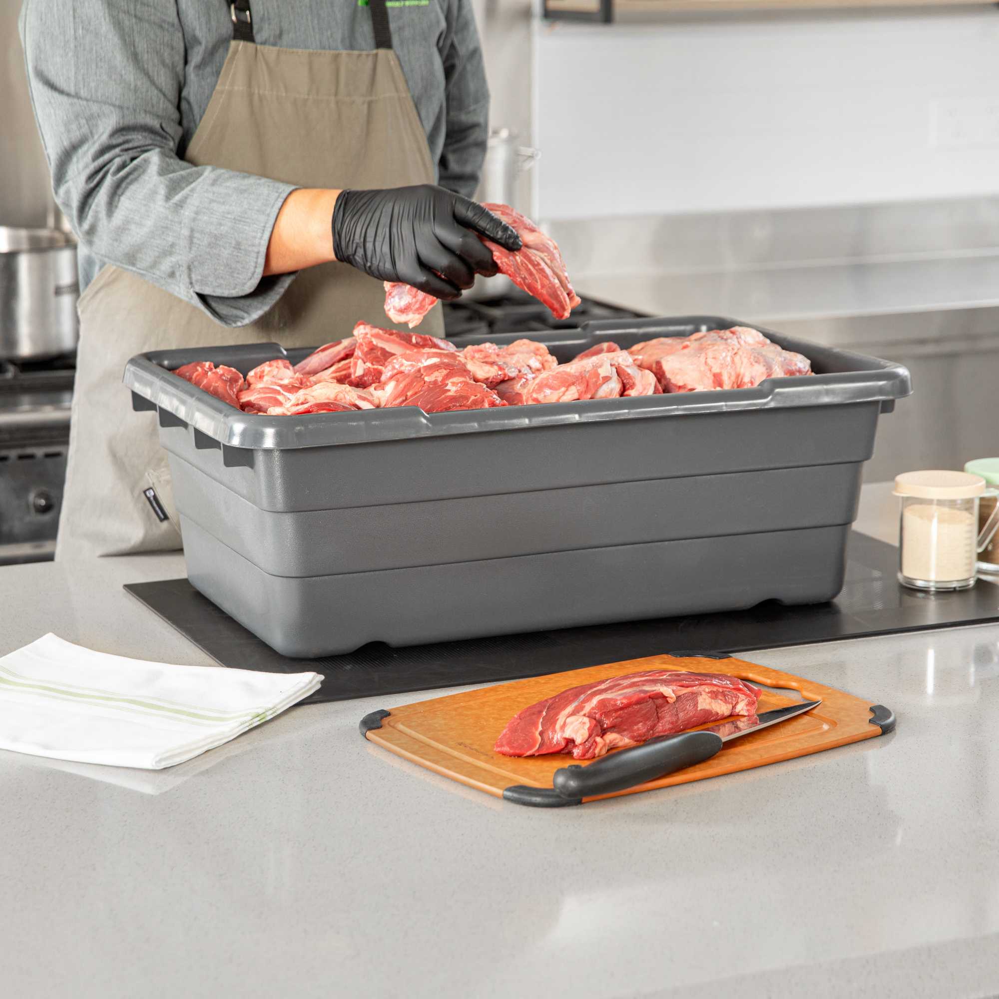 Met Lux Dark Gray Meat Lug / Tote Box - 25" x 16" x 8 3/4" - 1 count box