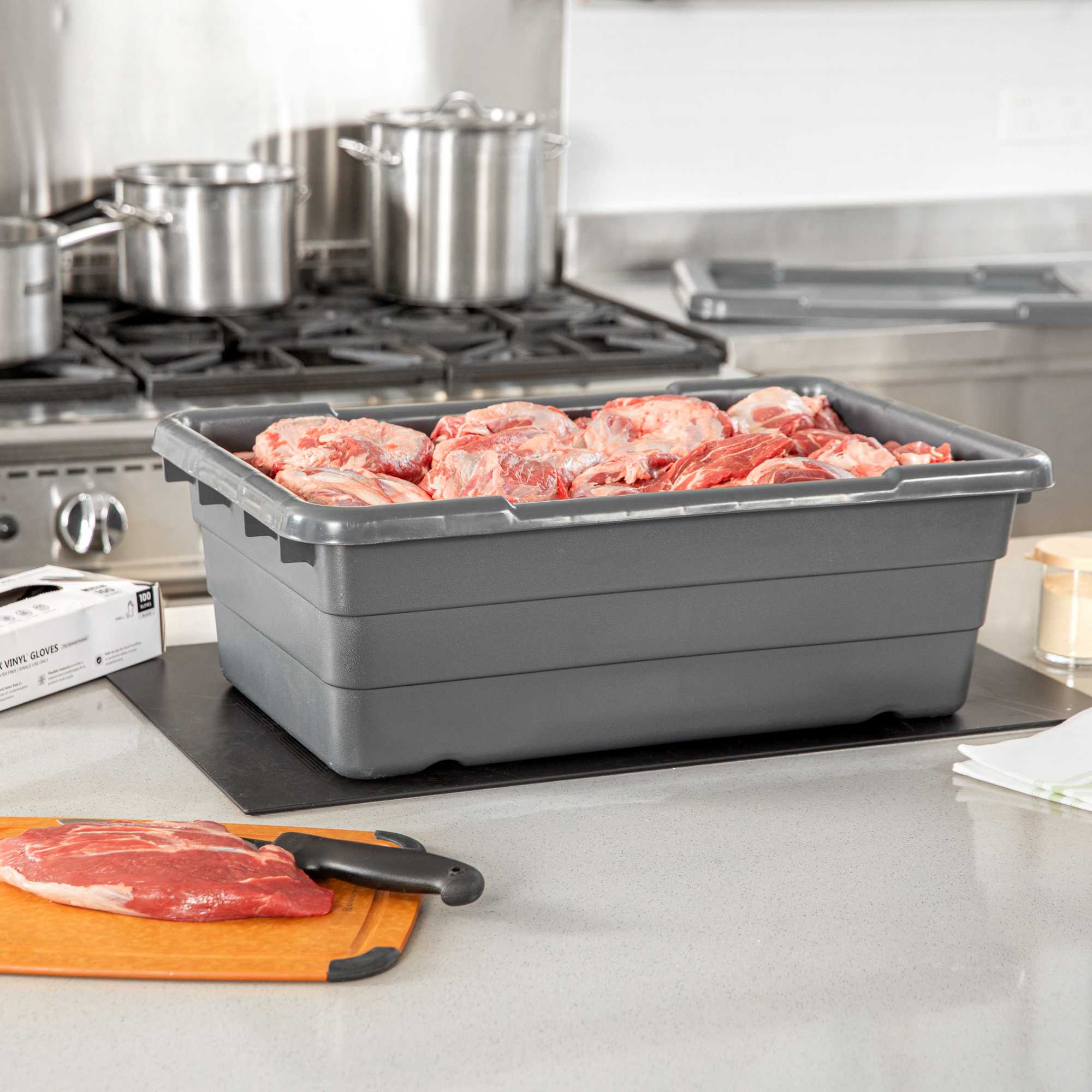 Met Lux Dark Gray Meat Lug / Tote Box - 25" x 16" x 8 3/4" - 10 count box