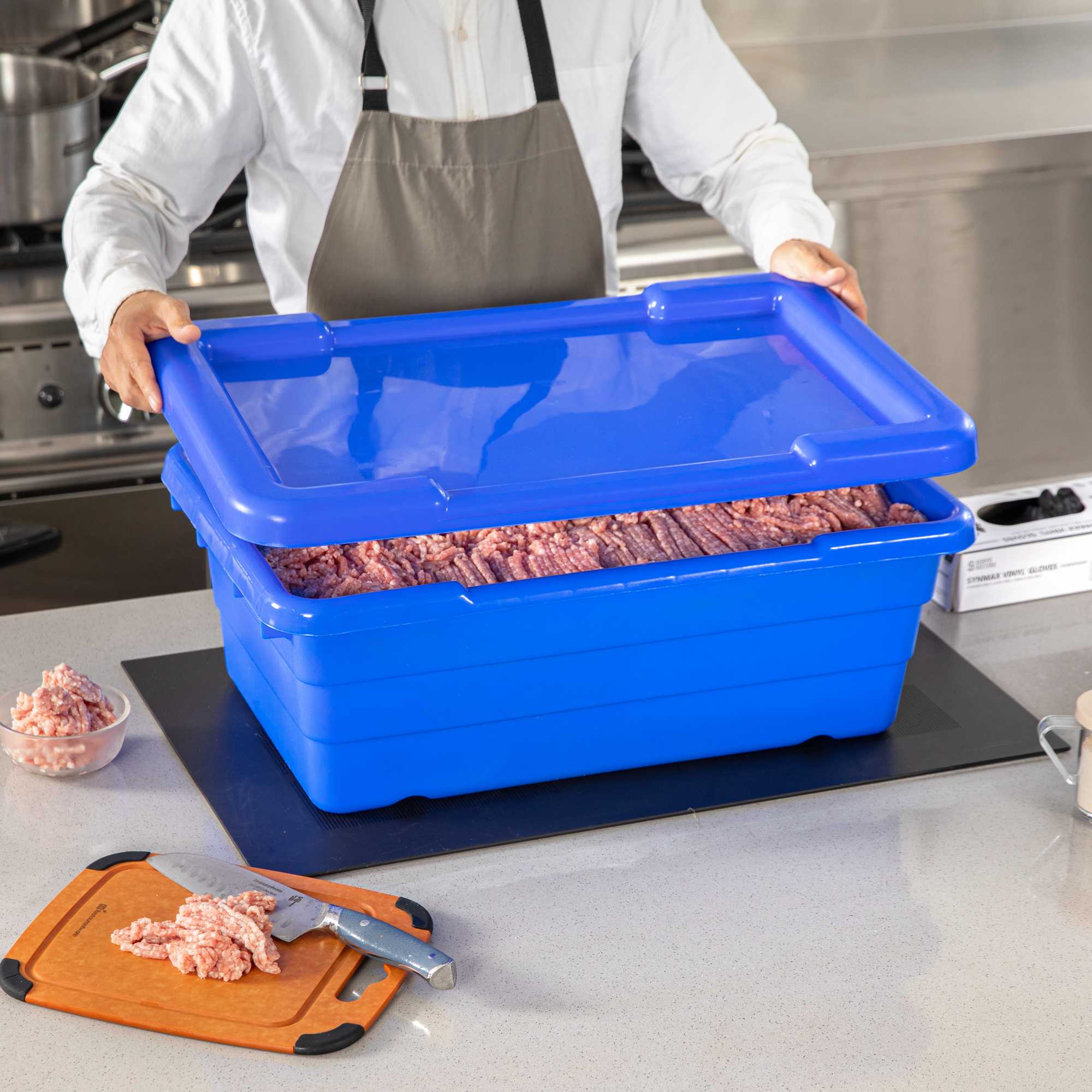 Met Lux Blue Recessed Lid - Fits Meat Lug / Tote Box - 25" x 16" - 10 count box