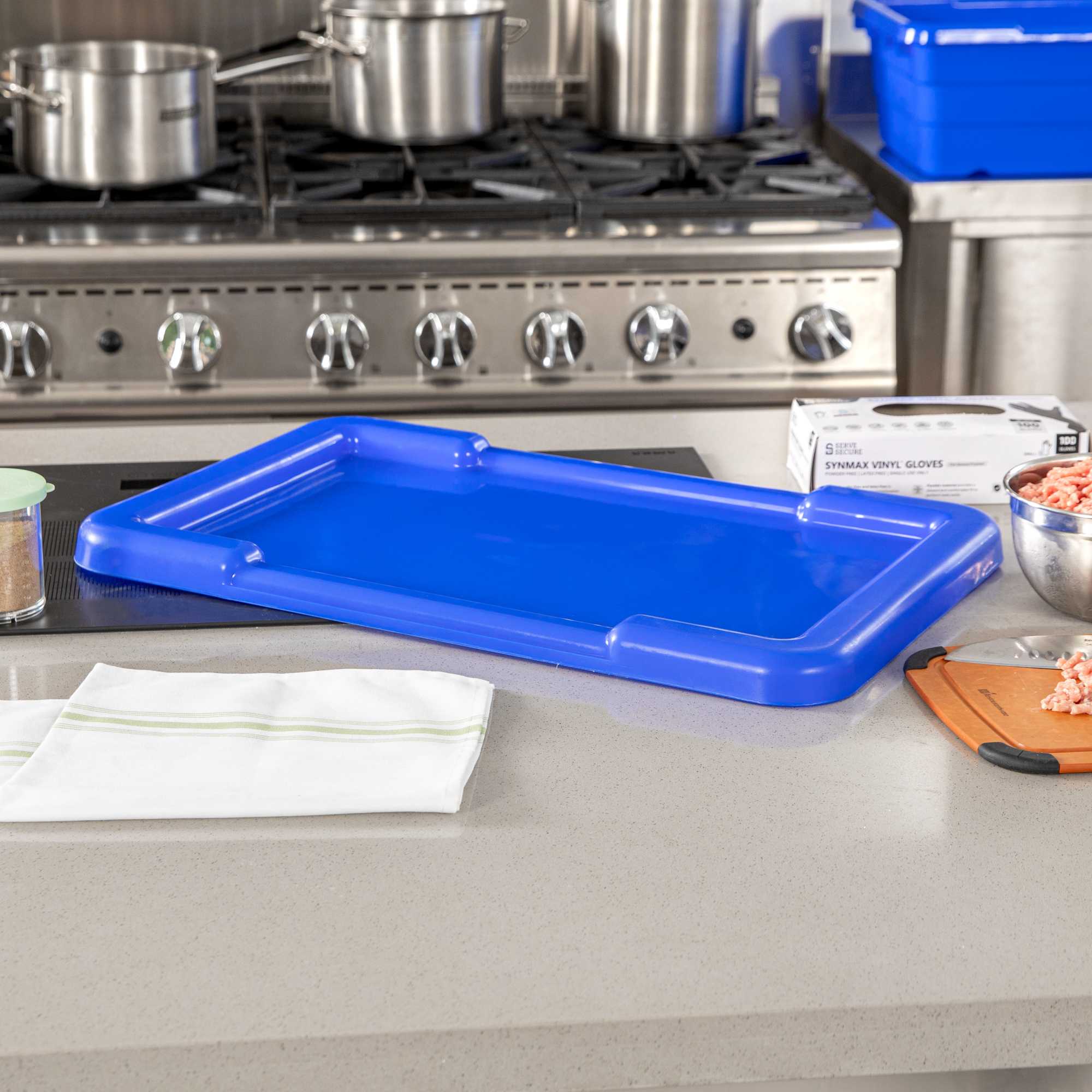 Met Lux Blue Recessed Lid - Fits Meat Lug / Tote Box - 25" x 16" - 10 count box