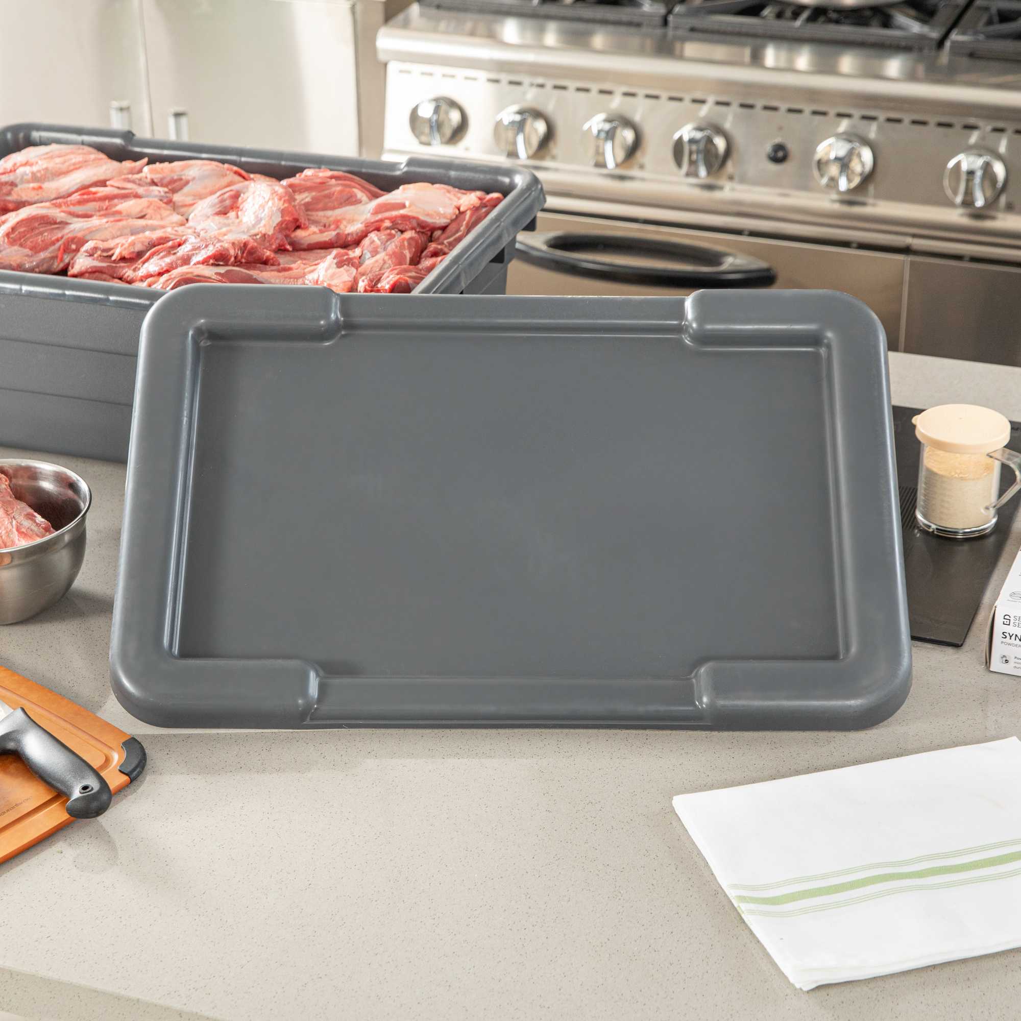 Met Lux Dark Gray Recessed Lid - Fits Meat Lug / Tote Box - 25" x 16" - 1 count box