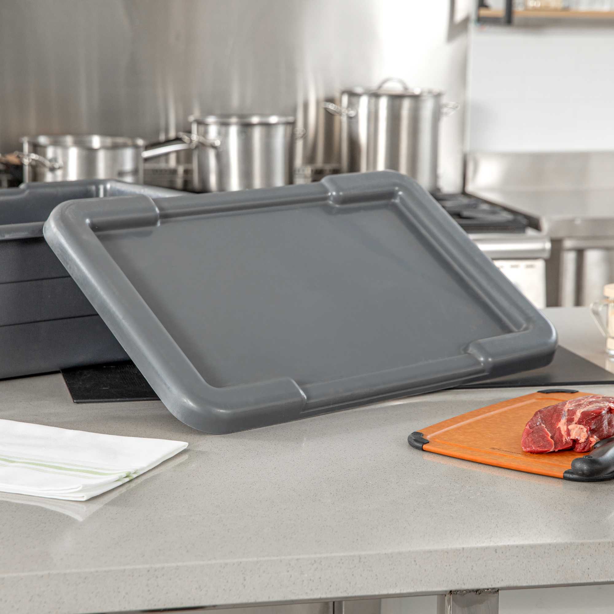 Met Lux Dark Gray Recessed Lid - Fits Meat Lug / Tote Box - 25" x 16" - 1 count box