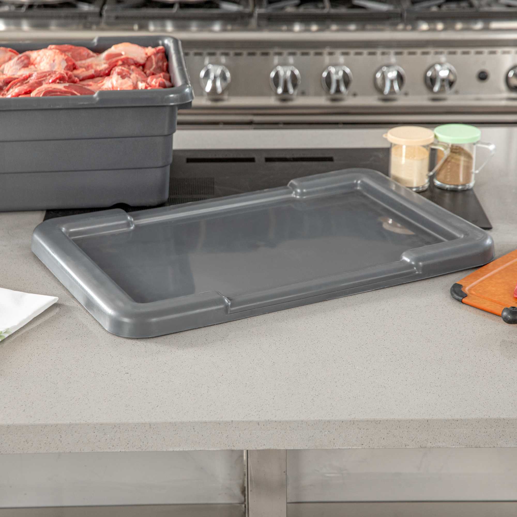 Met Lux Dark Gray Recessed Lid - Fits Meat Lug / Tote Box - 25" x 16" - 1 count box