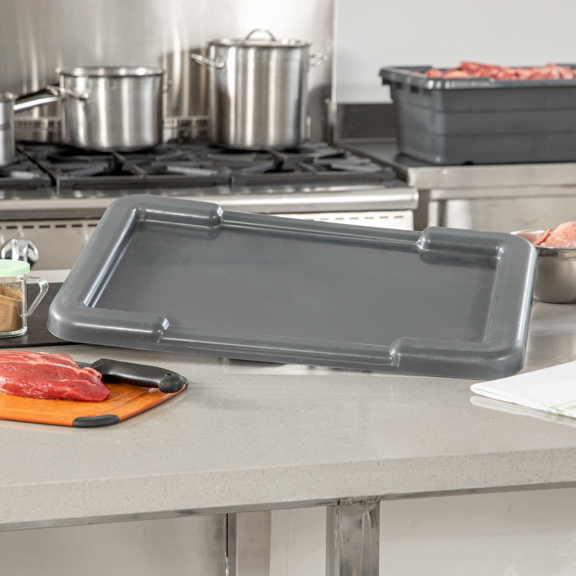 Met Lux Dark Gray Recessed Lid - Fits Meat Lug / Tote Box - 25" x 16" - 10 count box