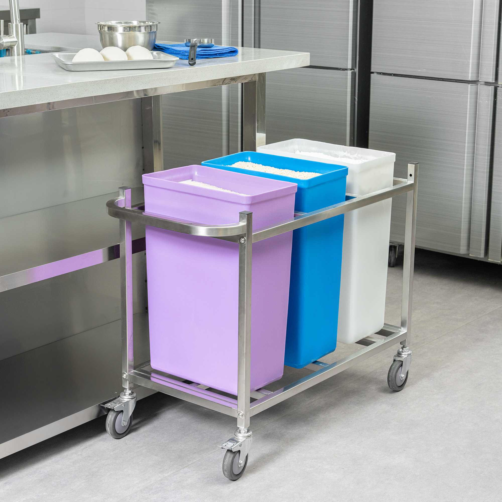 Met Lux Stainless Steel Triple Ingredient Bin Cart - Fits Three 10-Gallon Bins - 36 1/2" x 17" x 28 3/4" - 1 count box