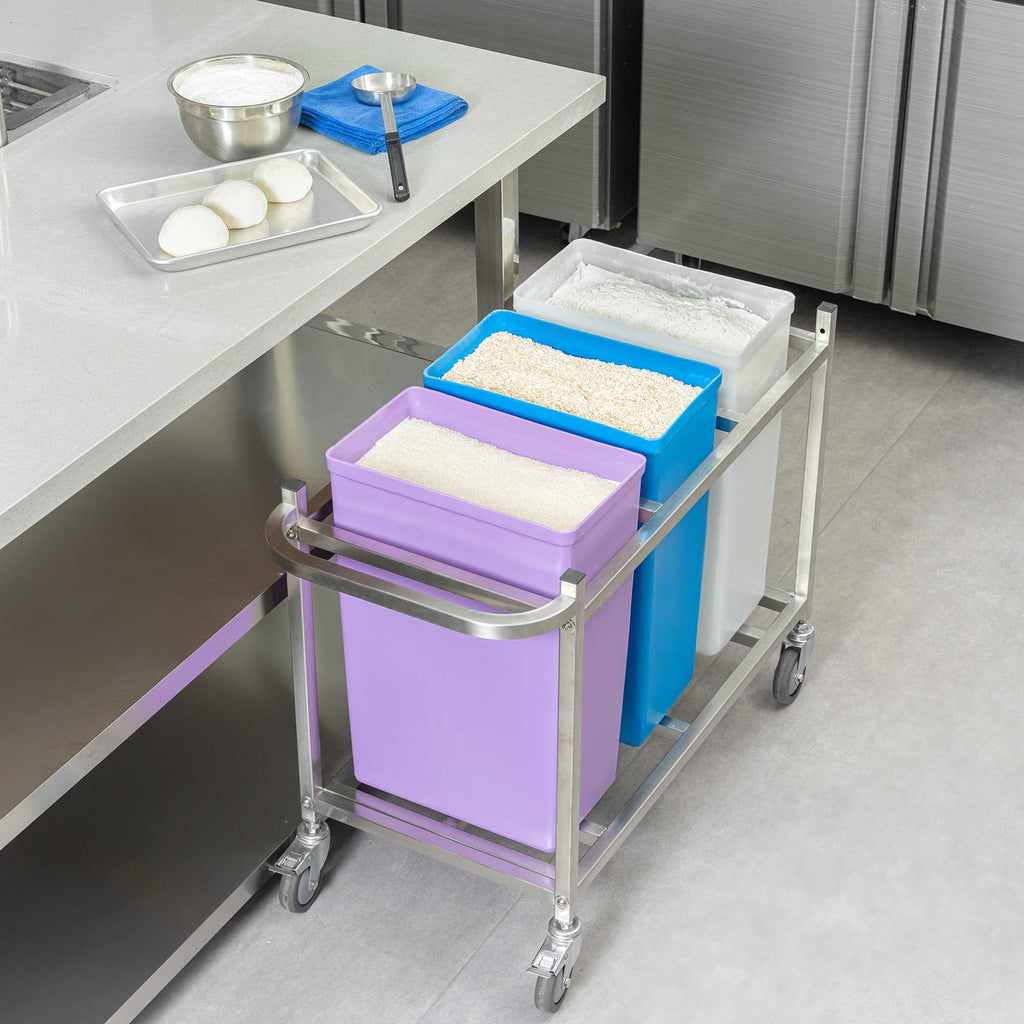 Met Lux Stainless Steel Triple Ingredient Bin Cart - Fits Three 10-Gallon Bins - 36 1/2" x 17" x 28 3/4" - 1 count box