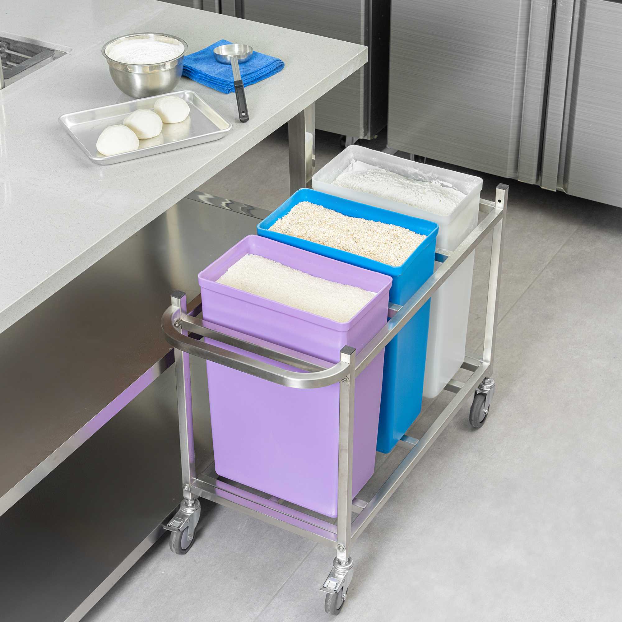 Met Lux Stainless Steel Triple Ingredient Bin Cart - Fits Three 10-Gallon Bins - 36 1/2" x 17" x 28 3/4" - 1 count box