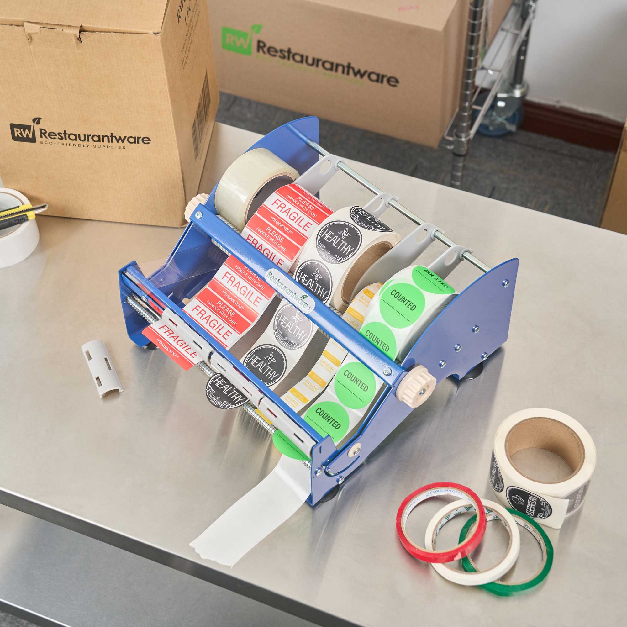 Handy Tek Manual Multi-Roll Tape and Label Dispenser - 12" Working Width - 14 1/2" x 13 1/2" x 7" - 3 count box