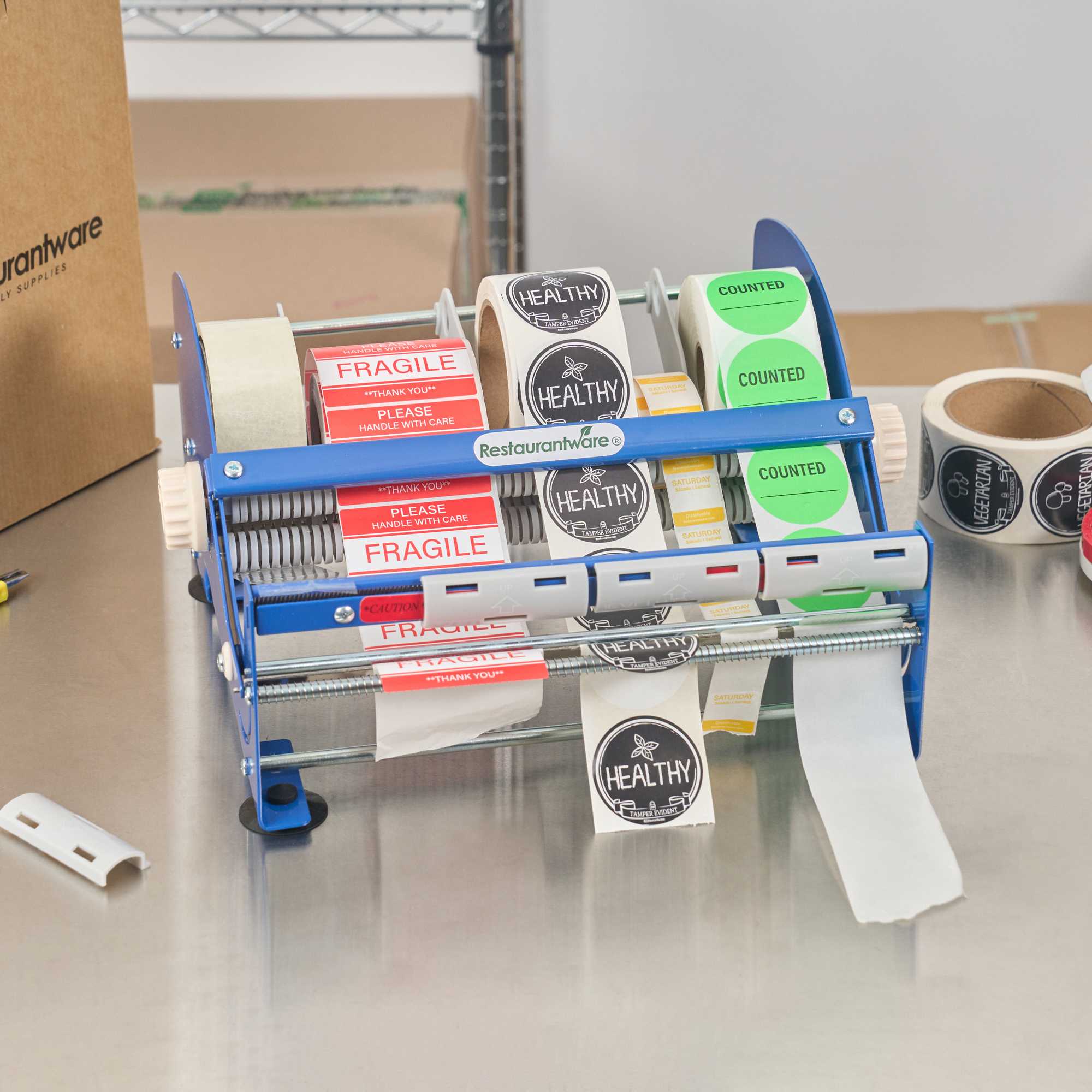 Handy Tek Manual Multi-Roll Tape and Label Dispenser - 12" Working Width - 14 1/2" x 13 1/2" x 7" - 3 count box