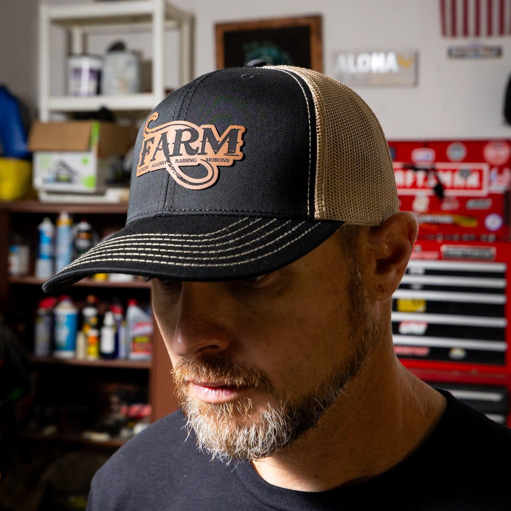 FARM Leather Patch Snap Back Hat - Black/Gold