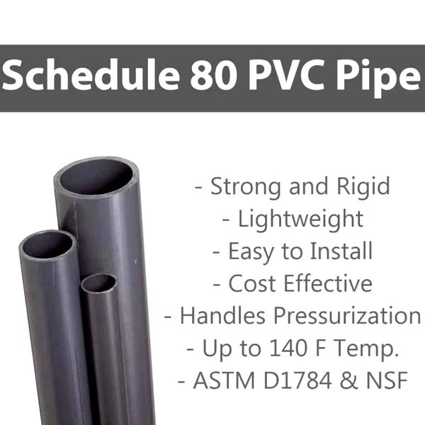 VENTRAL Schedule 80 PVC Pipe 2 Inch (2.375 OD), Grey, Cut Lengths for Industrial, Plumbing, Chemical, High-pressure